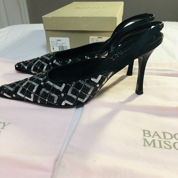 Badgley Mischika Black Heels With Beads and Sequin - Picture 11 of 12